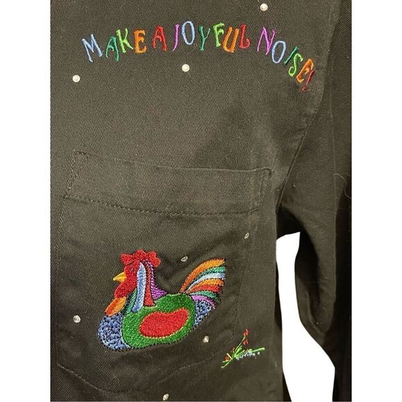 Quacker Factory Vintage 90’s Black Long Sleeve Button Down Shirt Embroidered Roo - Picture 10 of 16